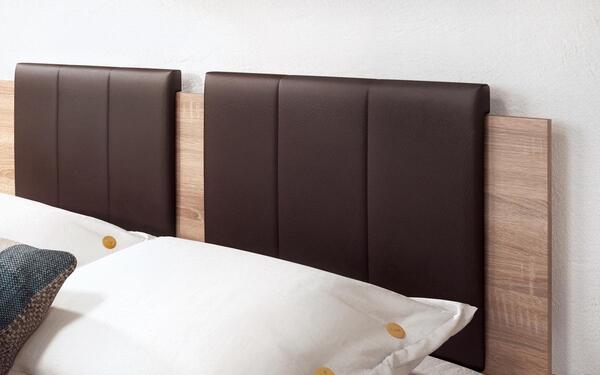 Double bed + 2 bedside tables Twix 160x200 oak sonoma + brown skin