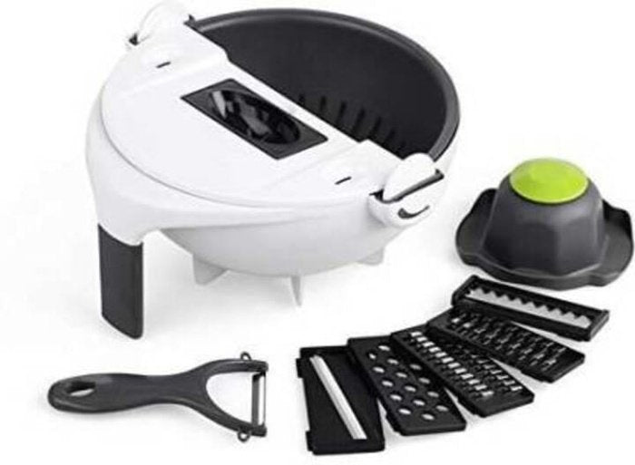 Multi-cutter for vegetables 6 in 1 with a rotating drainage basket