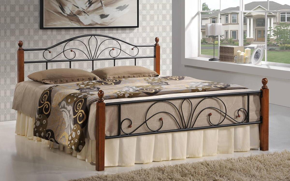 Double bed Venezuela 160x200 dark walnut wood + black