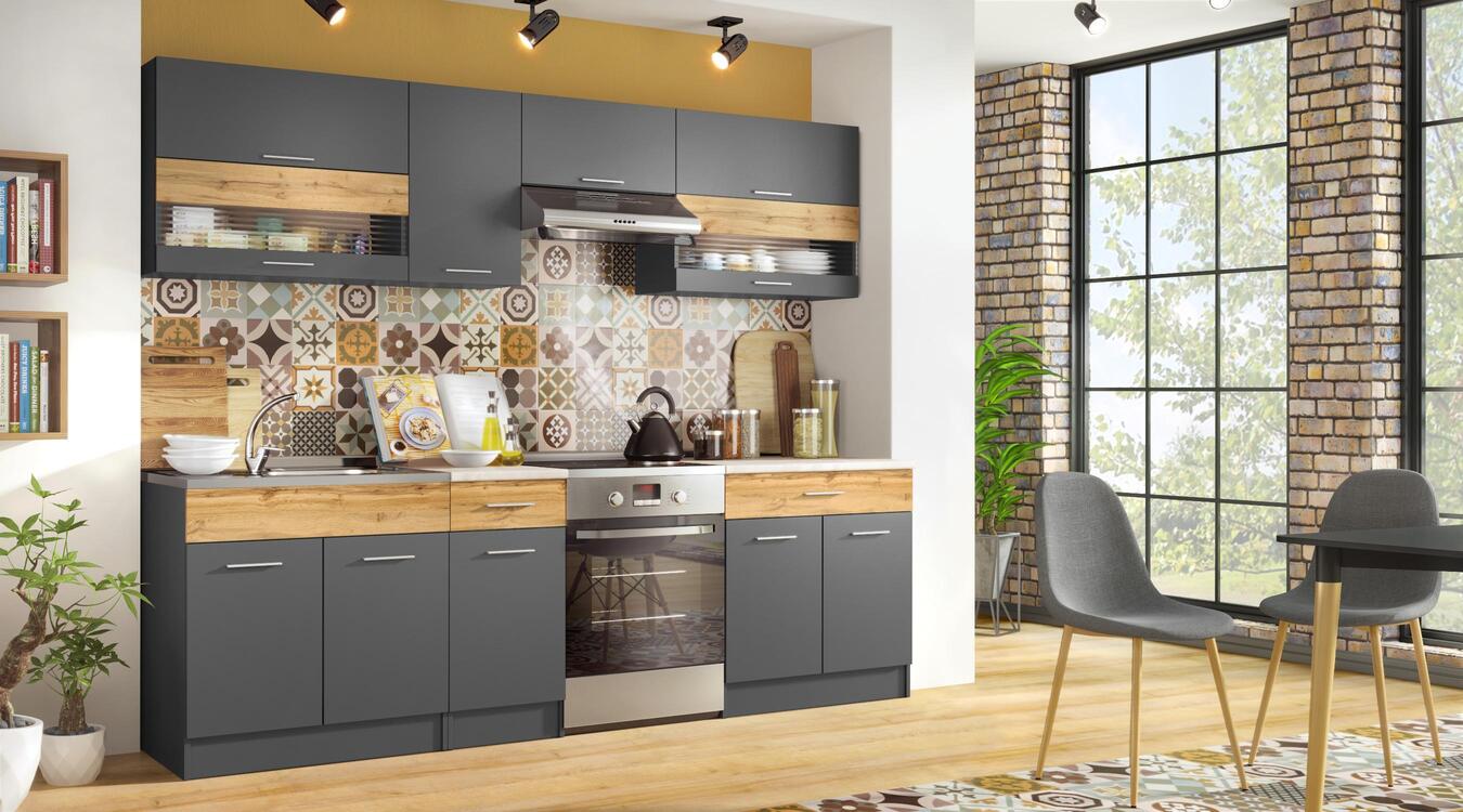 Kitchen composition Hincapie 2.60m white + black glossy