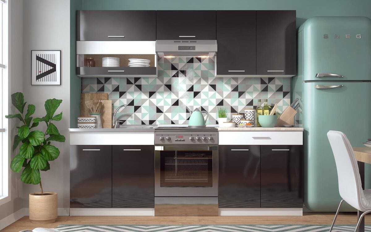 Villie kitchen set 2.20m white grainy + black glossy
