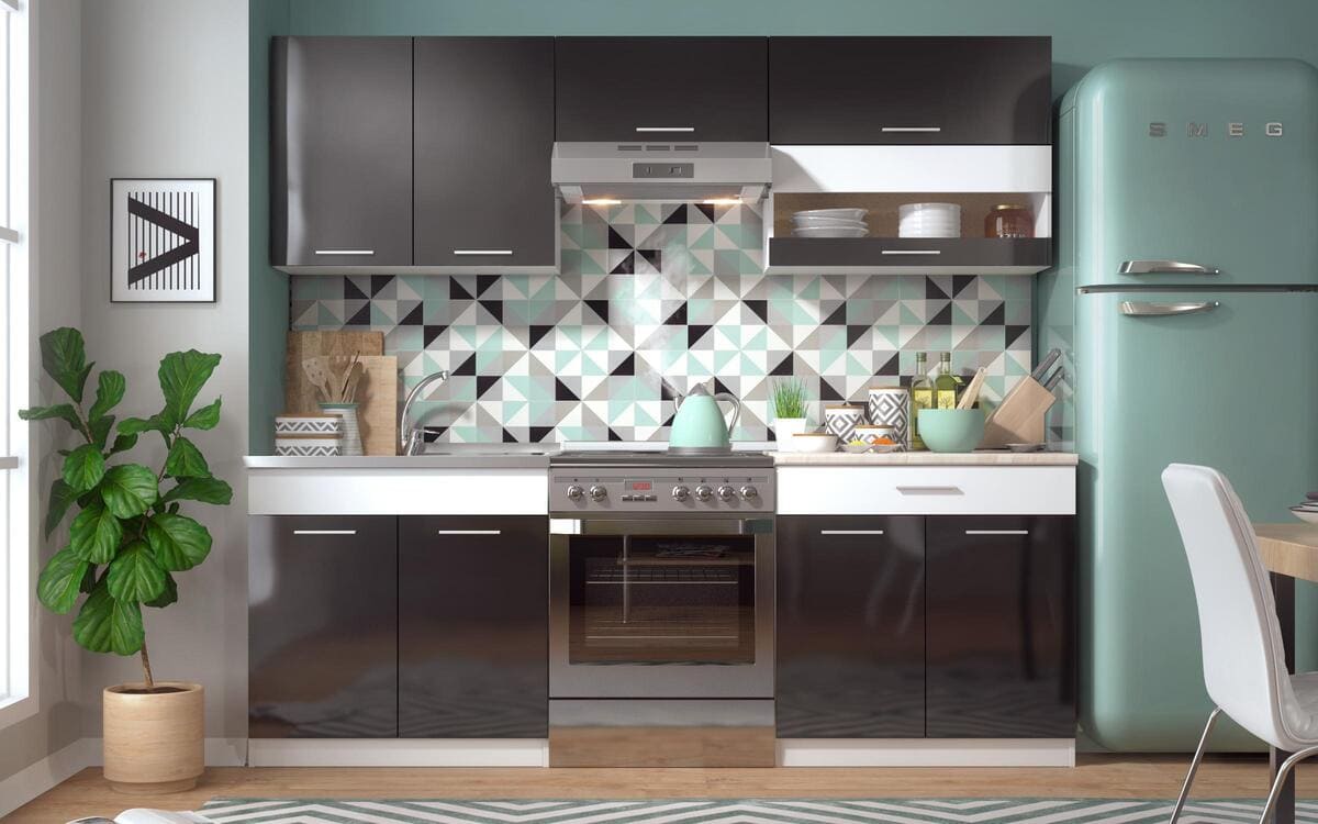 Villie kitchen set 2.20m white grainy + black glossy