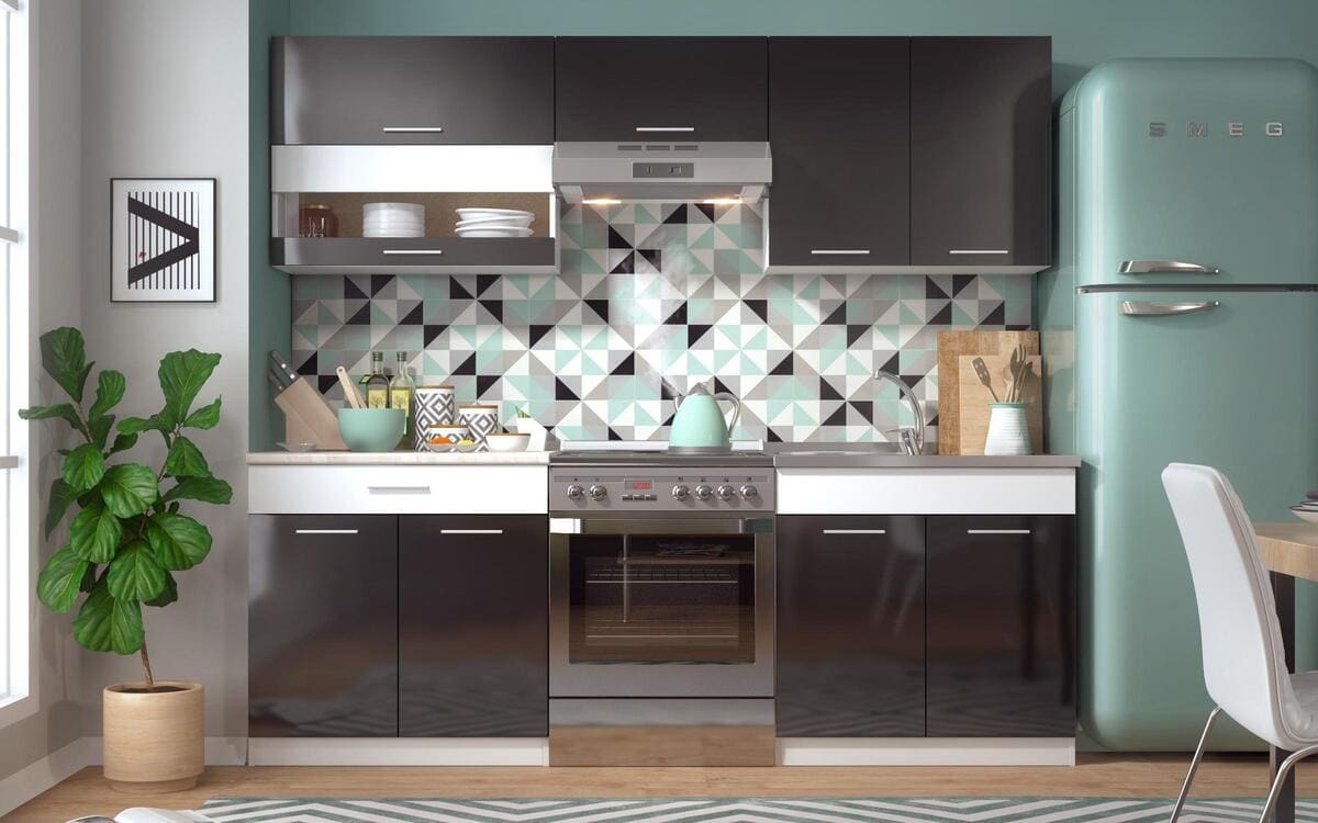 Villie kitchen set 2.20m white grainy + black glossy