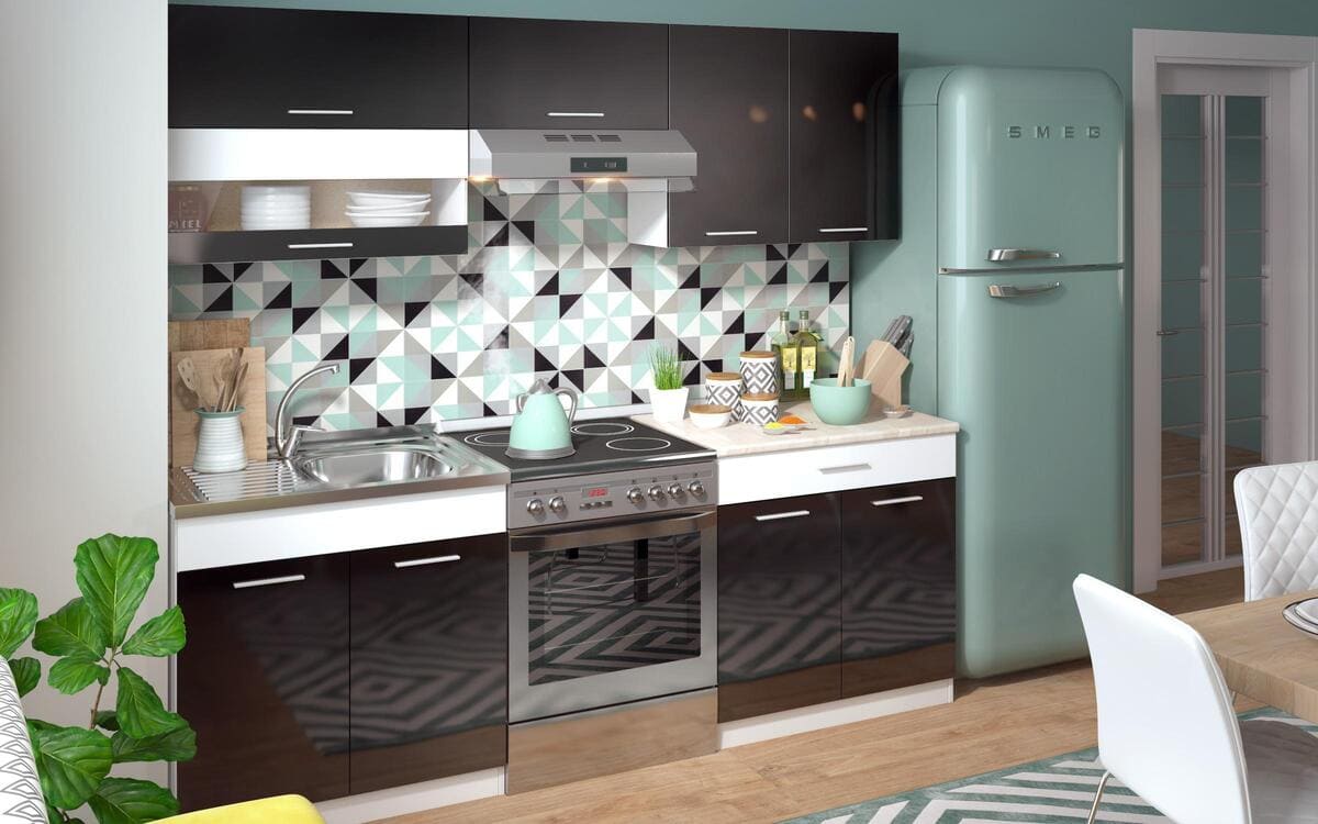 Villie kitchen set 2.20m white grainy + black glossy