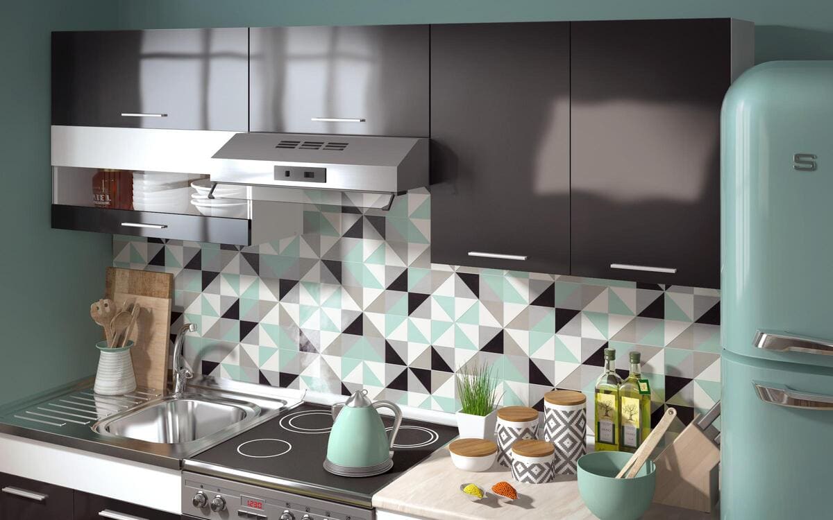 Villie kitchen set 2.20m white grainy + black glossy