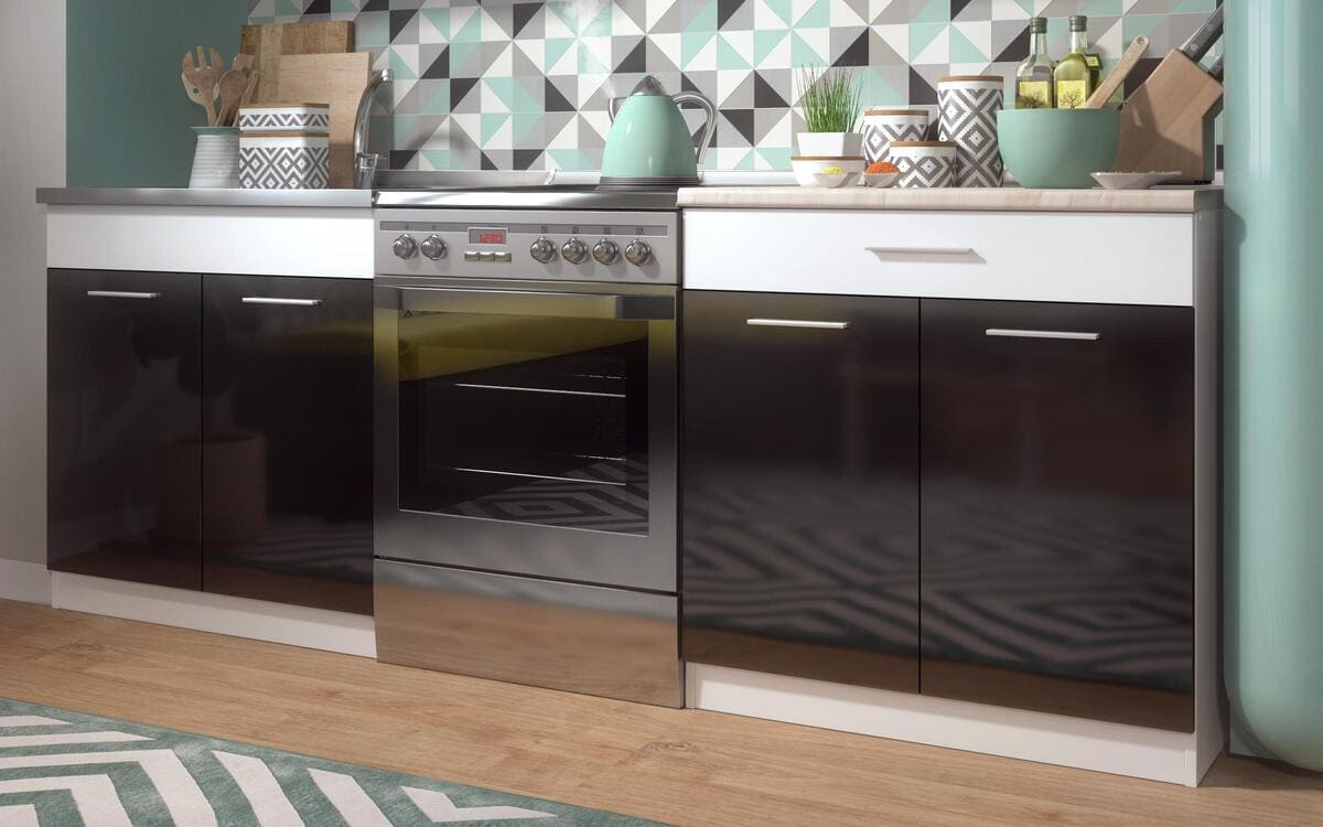 Villie kitchen set 2.20m white grainy + black glossy